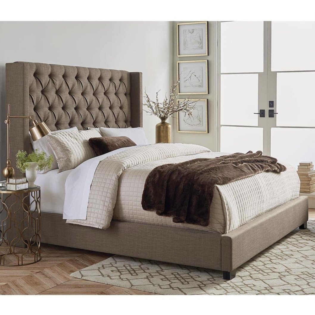 Weaverley Upholstered Panel Bed in Pebble - HER Home Design Boutique